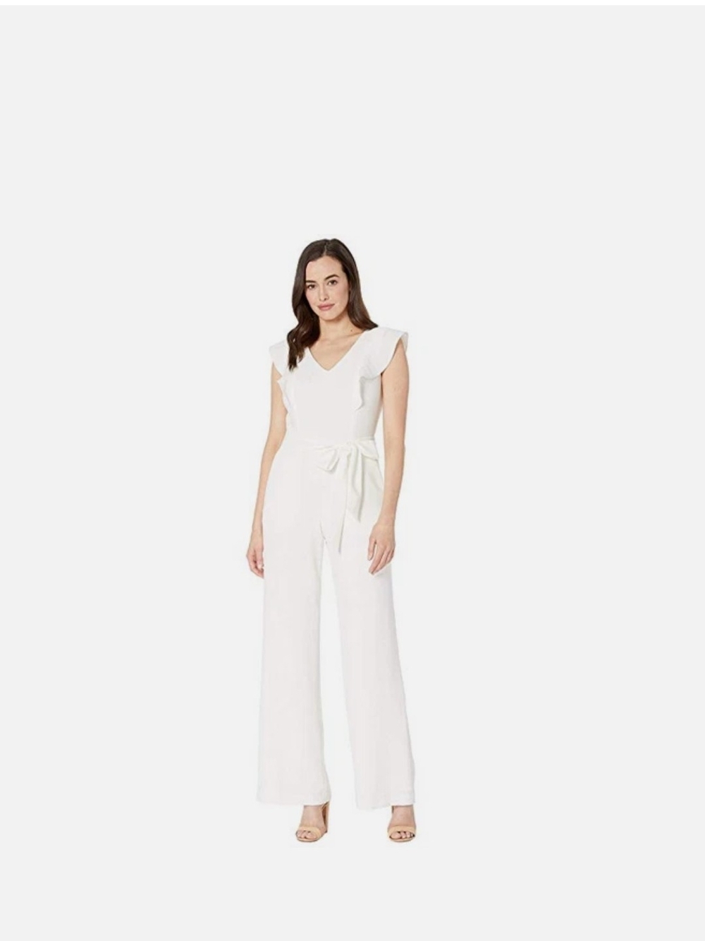 Nine West White Ruffle Sleeve Wide-Leg Jumpsuit